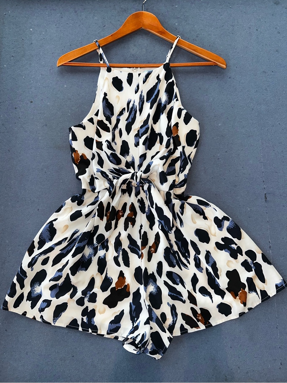 Blue and black leopard romper